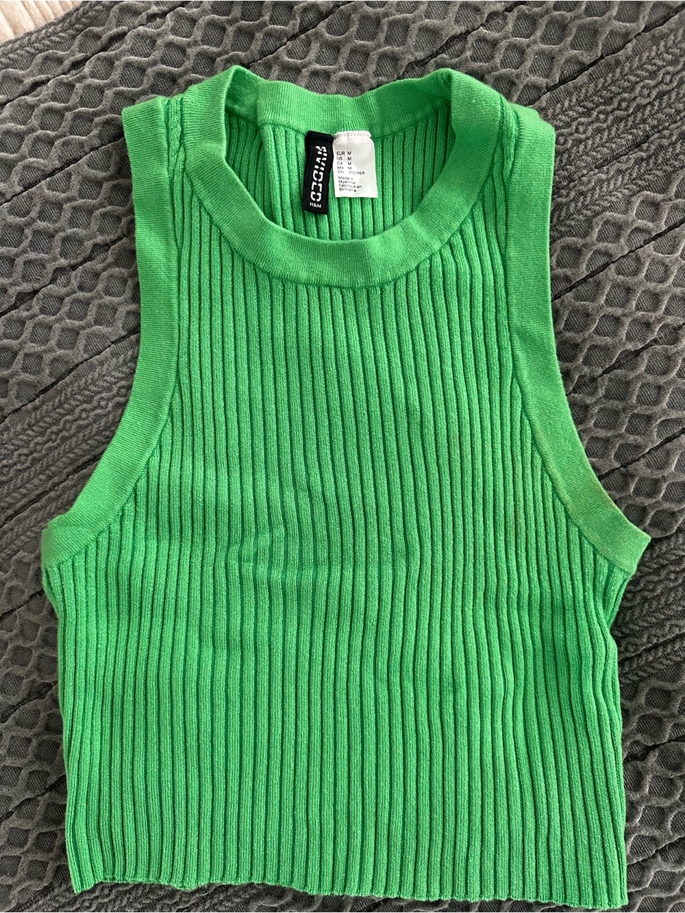 Divided Bright Green Ribbed Crop Tank